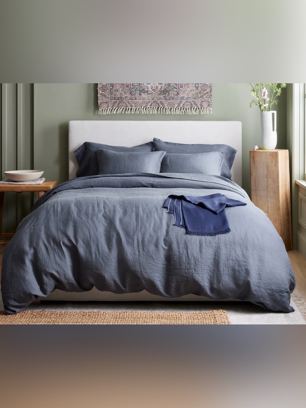 Quince European Linen 3 Pc Duvet Cover Set, Full/Queen (Nightfall)